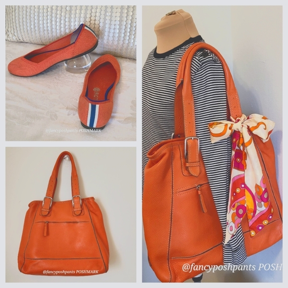 rare!ROTHY'S orange flats with blue and white stripe back mesh slip-on shoe - Picture 17 of 17